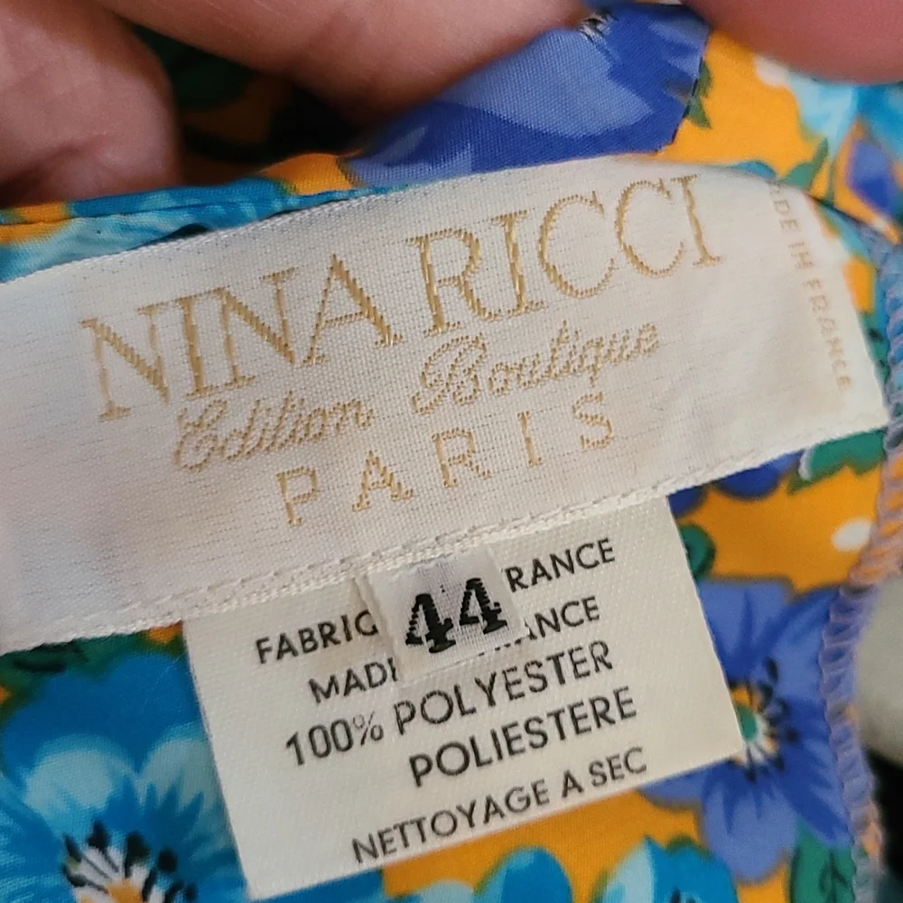 Vintage Nina Ricci Dress Size 10 Turquoise Yellow Retro 80's Floral Print EUC - Picture 9 of 9